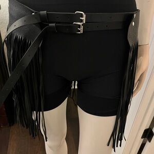 Black Fringe Belt with Double Buckle